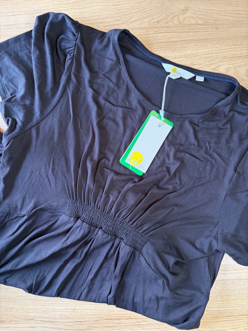 Boden Black EcoVero Empire Waist Short Sleeve Dress Pockets US 10P UK 14P BNWT